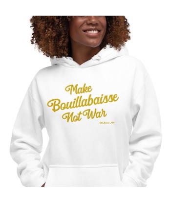 Sweat à capuche unisexe en coton Make Bouillabaisse Not War doré grand motif brodé sur couleurs claires Toutes les collections ici