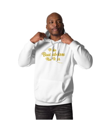 Sweat à capuche unisexe en coton Make Bouillabaisse Not War doré grand motif brodé sur couleurs claires Toutes les collections ici