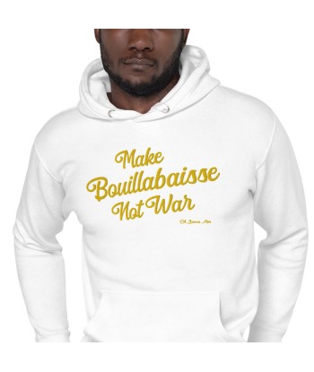 Sweat à capuche unisexe en coton Make Bouillabaisse Not War doré grand motif brodé sur couleurs claires Toutes les collections ici