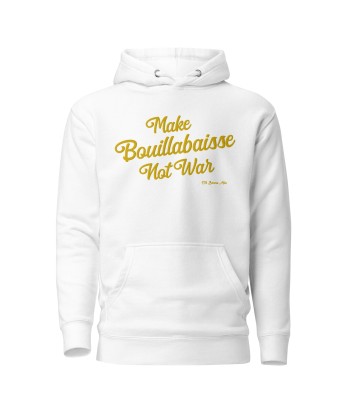 Sweat à capuche unisexe en coton Make Bouillabaisse Not War doré grand motif brodé sur couleurs claires Toutes les collections ici