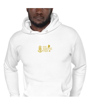 Sweat à capuche unisexe en coton Oh Bonne Mer 2 brodé sur couleurs claires pas cher