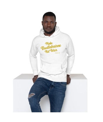 Sweat à capuche unisexe en coton Make Bouillabaisse Not War doré grand motif brodé sur couleurs claires Toutes les collections ici