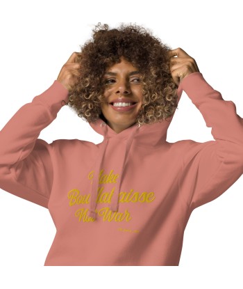 Sweat à capuche unisexe en coton Make Bouillabaisse Not War doré grand motif brodé sur couleurs claires Toutes les collections ici