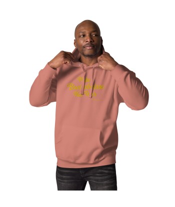 Sweat à capuche unisexe en coton Make Bouillabaisse Not War doré grand motif brodé sur couleurs claires Toutes les collections ici