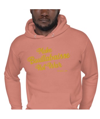 Sweat à capuche unisexe en coton Make Bouillabaisse Not War doré grand motif brodé sur couleurs claires Toutes les collections ici