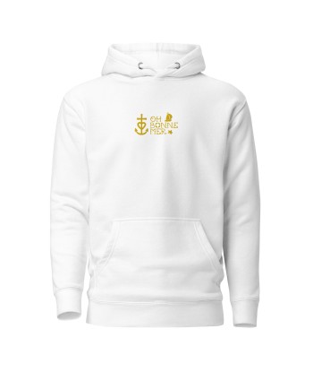 Sweat à capuche unisexe en coton Oh Bonne Mer 2 brodé sur couleurs claires pas cher