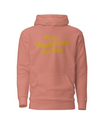 Sweat à capuche unisexe en coton Make Bouillabaisse Not War doré grand motif brodé sur couleurs claires Toutes les collections ici