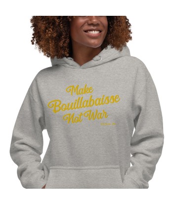 Sweat à capuche unisexe en coton Make Bouillabaisse Not War doré grand motif brodé sur couleurs claires Toutes les collections ici