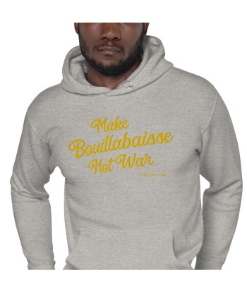 Sweat à capuche unisexe en coton Make Bouillabaisse Not War doré grand motif brodé sur couleurs claires Toutes les collections ici