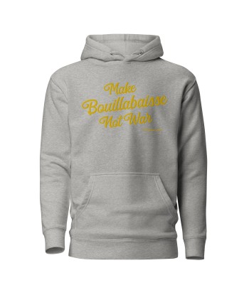 Sweat à capuche unisexe en coton Make Bouillabaisse Not War doré grand motif brodé sur couleurs claires Toutes les collections ici