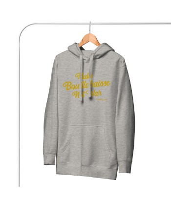 Sweat à capuche unisexe en coton Make Bouillabaisse Not War doré grand motif brodé sur couleurs claires Toutes les collections ici