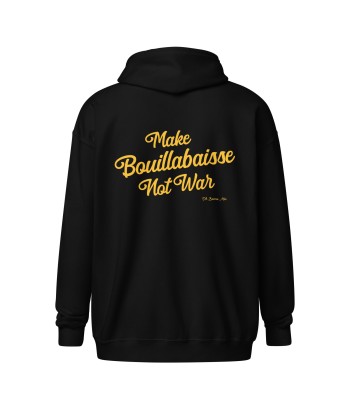 Sweat à capuche épais unisexe à fermeture éclair Make Bouillabaisse Not War Gold Text Only (face & dos) plus qu'un jeu 