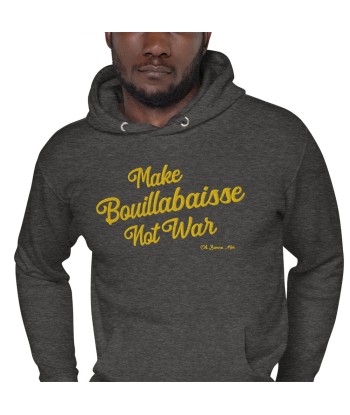 Sweat à capuche unisexe en coton Make Bouillabaisse Not War doré grand motif brodé sur couleurs foncées 2 - 3 jours ouvrés.