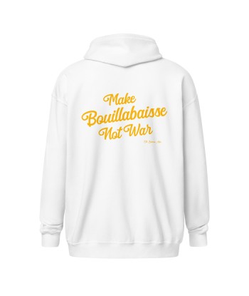 Sweat à capuche épais unisexe à fermeture éclair Make Bouillabaisse Not War Gold Text Only (face & dos) plus qu'un jeu 