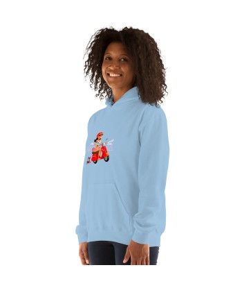 Sweat à capuche d'hiver unisexe Vespa Girl in St Tropez sur couleur claires Véritable concentré