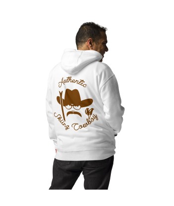 Sweat à capuche unisexe en coton Authentic Skiing Cowboy marron (face & dos) pas cher