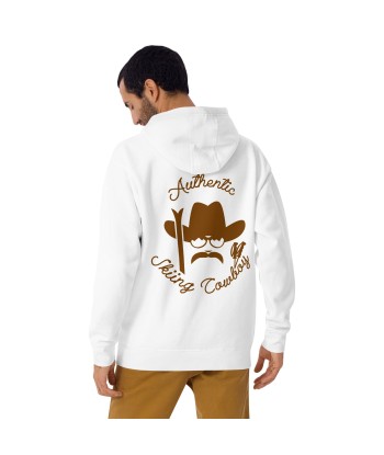 Sweat à capuche unisexe en coton Authentic Skiing Cowboy marron (face & dos) pas cher