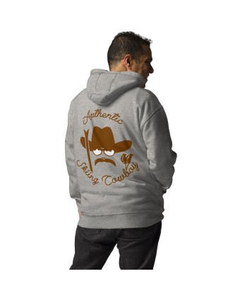 Sweat à capuche unisexe en coton Authentic Skiing Cowboy marron (face & dos) pas cher