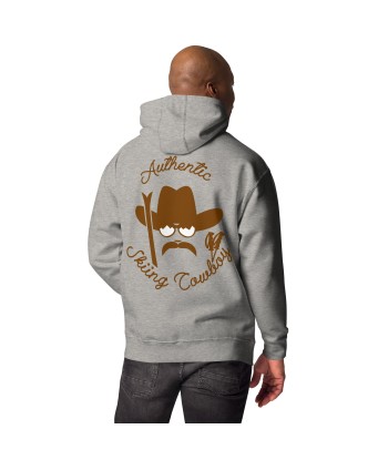 Sweat à capuche unisexe en coton Authentic Skiing Cowboy marron (face & dos) pas cher