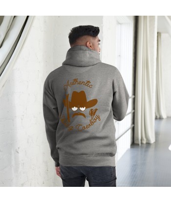 Sweat à capuche unisexe en coton Authentic Skiing Cowboy marron (face & dos) pas cher