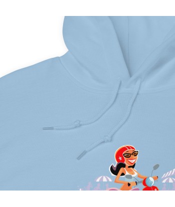 Sweat à capuche d'hiver unisexe Vespa Girl in St Tropez sur couleur claires Véritable concentré