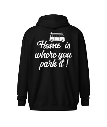 Sweat à capuche épais unisexe à fermeture éclair White Surf Combi Home is where you park it Economisez 