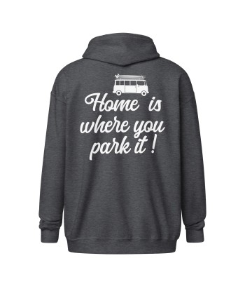 Sweat à capuche épais unisexe à fermeture éclair White Surf Combi Home is where you park it Economisez 