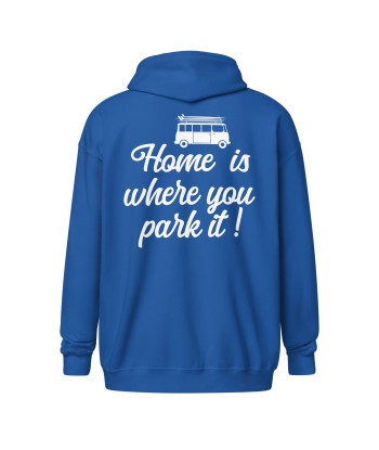 Sweat à capuche épais unisexe à fermeture éclair White Surf Combi Home is where you park it Economisez 