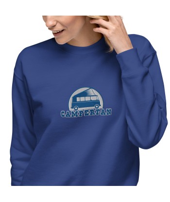 Sweatshirt premium unisexe Camperfan grand motif brodé bleu/blanc Les magasins à Paris