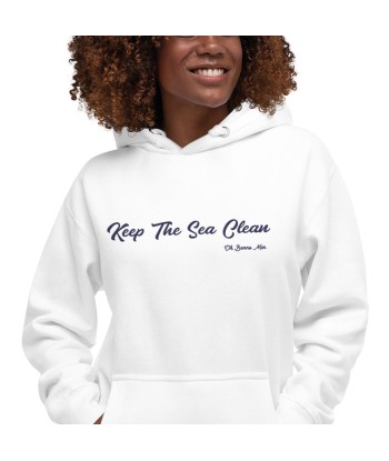 Sweat à capuche unisexe en coton Keep The Sea Clean grand motif brodé navy votre restaurant rapide dans 