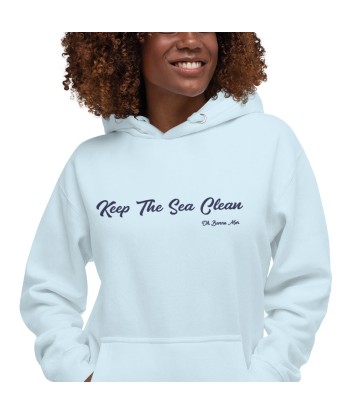 Sweat à capuche unisexe en coton Keep The Sea Clean grand motif brodé navy votre restaurant rapide dans 