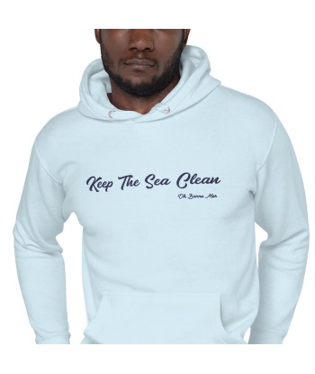 Sweat à capuche unisexe en coton Keep The Sea Clean grand motif brodé navy votre restaurant rapide dans 