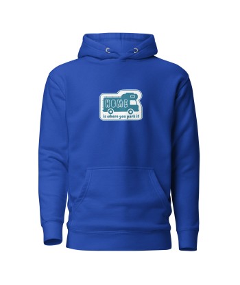 Sweat à capuche unisexe en coton Blue Camper Van Home is where you park it Fin de série