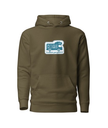 Sweat à capuche unisexe en coton Blue Camper Van Home is where you park it Fin de série