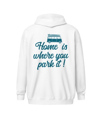 Sweat à capuche épais unisexe à fermeture éclair Blue Surf Combi Home is where you park it pas cher