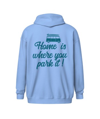 Sweat à capuche épais unisexe à fermeture éclair Blue Surf Combi Home is where you park it pas cher