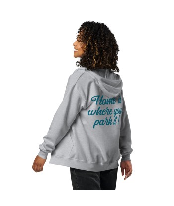 Sweat à capuche épais unisexe à fermeture éclair Blue Surf Combi Home is where you park it pas cher