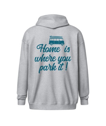 Sweat à capuche épais unisexe à fermeture éclair Blue Surf Combi Home is where you park it pas cher