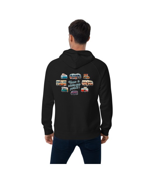 Sweat à capuche écologique Raglan unisexe Square Vintage Campers Home is where you park it brodé blanc Véritable concentré