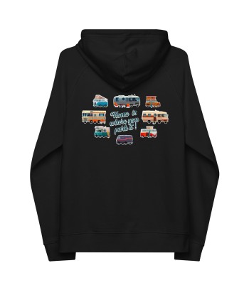 Sweat à capuche écologique Raglan unisexe Square Vintage Campers Home is where you park it brodé blanc Véritable concentré