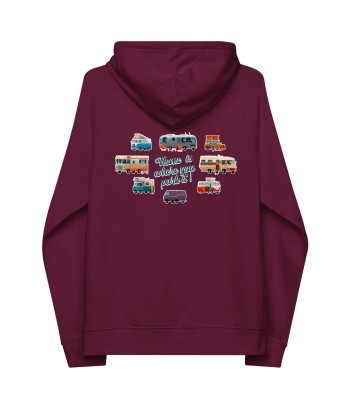 Sweat à capuche écologique Raglan unisexe Square Vintage Campers Home is where you park it brodé blanc Véritable concentré