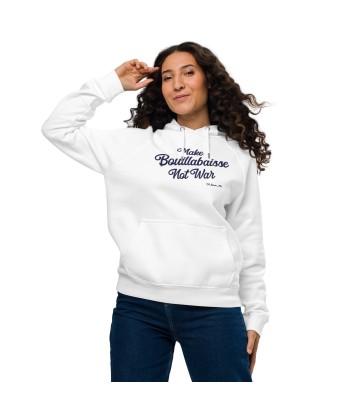 Sweat à capuche écologique Raglan unisexe Make Bouillabaisse Not War grand motif brodé navy de pas cher