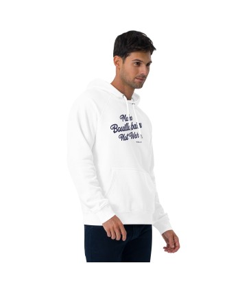 Sweat à capuche écologique Raglan unisexe Make Bouillabaisse Not War grand motif brodé navy de pas cher