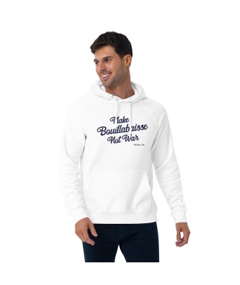 Sweat à capuche écologique Raglan unisexe Make Bouillabaisse Not War grand motif brodé navy de pas cher