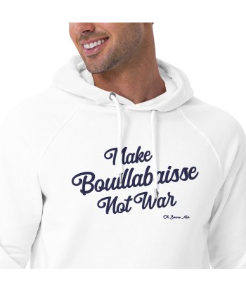 Sweat à capuche écologique Raglan unisexe Make Bouillabaisse Not War grand motif brodé navy de pas cher