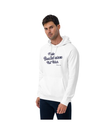 Sweat à capuche écologique Raglan unisexe Make Bouillabaisse Not War grand motif brodé navy de pas cher