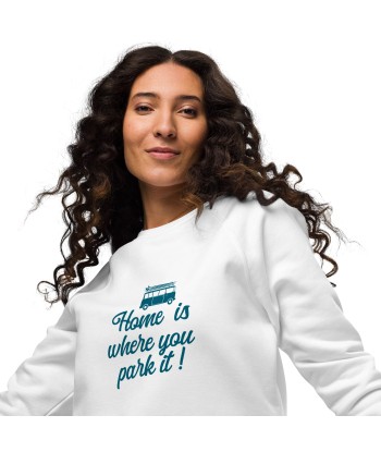 Sweatshirt écologique raglan unisexe Blue Surf Combi Home is where you park it chez Cornerstreet bien 