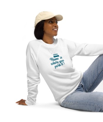 Sweatshirt écologique raglan unisexe Blue Surf Combi Home is where you park it chez Cornerstreet bien 