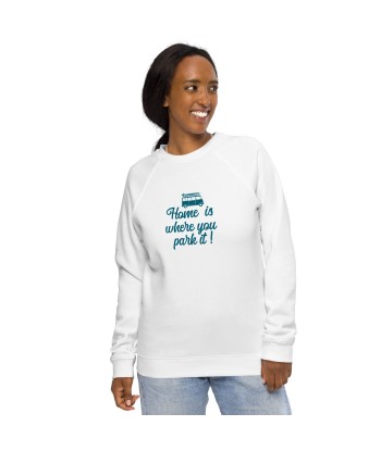 Sweatshirt écologique raglan unisexe Blue Surf Combi Home is where you park it chez Cornerstreet bien 