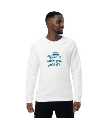 Sweatshirt écologique raglan unisexe Blue Surf Combi Home is where you park it chez Cornerstreet bien 